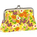 Retro coin purse - mat-coated cotton - Flowers/yellow background