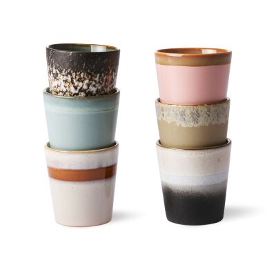 70er Jahre Keramik: Kaffeetassen 6er Set