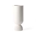 Keramik flower vase ribbed base white