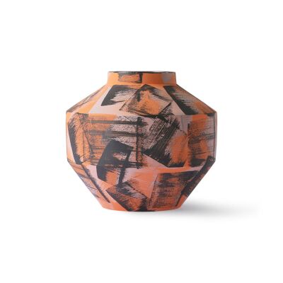 handgeb&uuml;rstete Keramik Vase orange / Schwarz