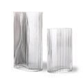 clear ribbed vases set of 2
